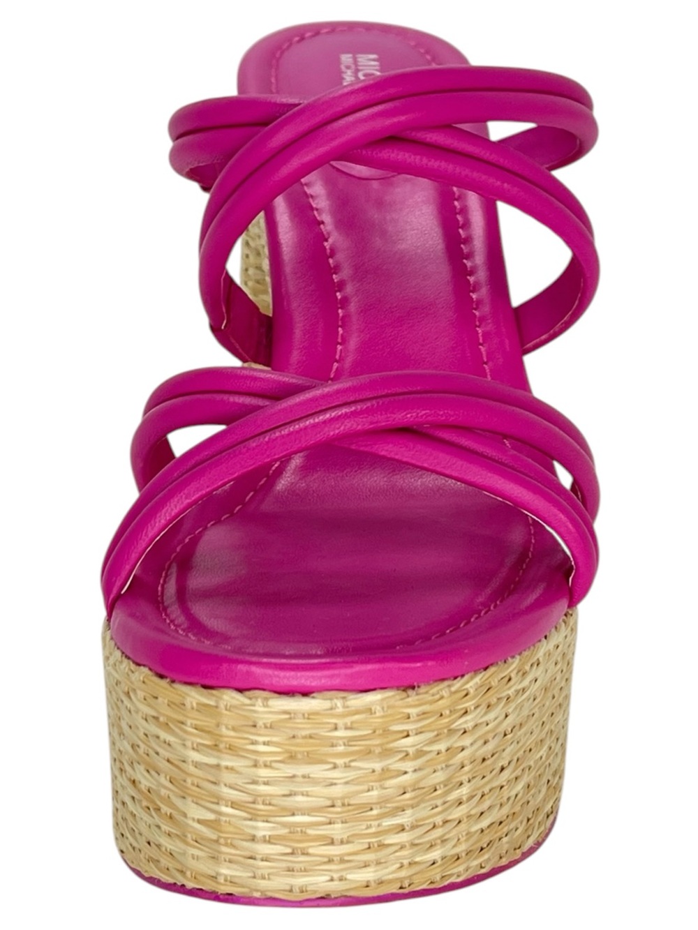 Michael Kors Corrine Pink Leather Raffia Womens Platform Sandals Size 7.5M - Picture 6 of 12
